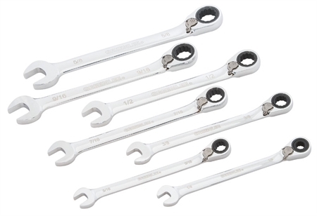 Ratcheting Wrench Set, Alloy Steel; Nickel Chrome Plate, 7 pieces