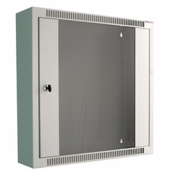 12U Slimline Wallmount Cabinet, Steel Frame, Heavy Duty 19&quot; Mounting Rails, 600mm Wx 150mm Dx 599mm H, Light Grey