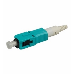 SC PC Reusable Connector, Field-installable, 50/125 LOMF, Aqua Housing, White 900 Micron Boot