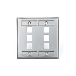 Wall Plate, 6-Port Double-Gang, With ID Windows, Stainless Steel
