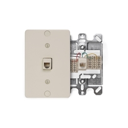 Telephone wall phone jack, 6P4C, Quick Connect, Light Almond. Product Features.Color: Ivory; Product Features.Type: Wall Phone Jack Wallplates; Product Features.Style: 110-Type