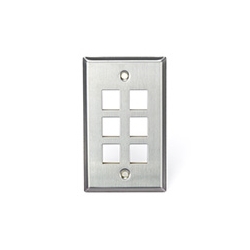 QuickPort Wallplate, Single Gang, 6-Port, Stainless Steel
