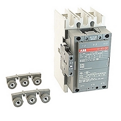3 pole, 230 amp, non-reversing across the line contactor with 208V AC coil and 1 NO and 1 NC auxiliary contacts