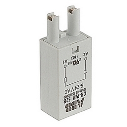 Plugin control relay with 6-24 V AC rated control supply voltage with spark quenching functionality