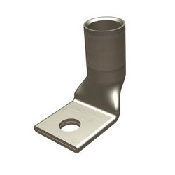 Copper Compression Lug, Bevel Entry, 1 Hole With Inspection Window, Standard Barrel, 1/4 Inch Stud, 1/0 AWG Flex & 1/0 AWG Stranded & 1/0 (275/#24) DLO, Tin Plated, Pink, 600 Volt - 35 Kilo-Volt