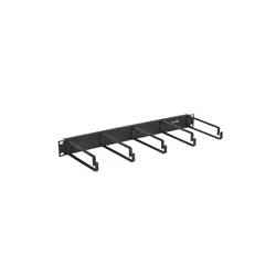 Cable Manager, Horizontal, Flat, 5-Ring, Rack Mount, 2RU, 19&quot; Width x 6.5&quot; Depth x 3.47&quot; Height, 16 Gauge Steel, Powder Coated Black, With 6&quot; Metal Ring