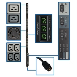 14.4kW 3-Phase Metered PDU, 208V Outlets (36 C13, 6 C19, 3 L6-30R) Hubbell 50A CS8365C, 6ft Cord, 0U Vertical, TAA