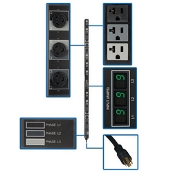 5.7kW 3-Phase Metered PDU, 208/120V Outlets (21 5-15/20R, 6 L6-20R), L21-20P, 6ft Cord, 0U Vertical, TAA