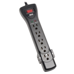Protect It! 7-Outlet Surge Protector, 7 ft. Cord with Right-Angle Plug, 2160 Joules, Diagnostic LEDs, Black Housing