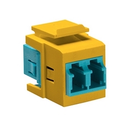 QuickPort Duplex LC Adapter, MM, phosphor bronze sleeve, Aqua/Yellow