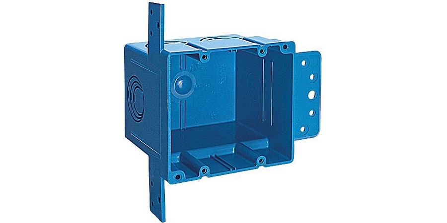 Outlet Box, Non-Metallic; PVC, Blue, Volume 38 cu. in., 2 Gangs