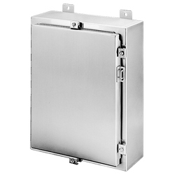 Continuous Hinge Solid Cover Wall-Mount Enclosure with Clamps, Type 4x, 16&quot; H x 12&quot; W x 8&quot; D
