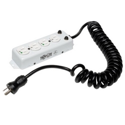 For Patient-Care Vicinity - UL 1363A Medical-Grade Power Strip; 4 Hospital-Grade Outlets, 3 ft. Extendable Coiled Cord