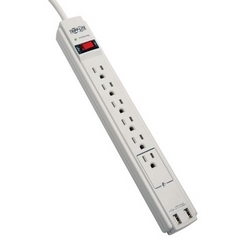 Protect It! 6-Outlet Surge Protector, 6-ft. Cord, 990 Joules, 2 x USB Charging ports (2.1A), Gray Housing