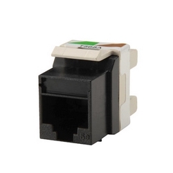 Category 5e Keystone jack, 8-position, 180 degree exit, icon compatible, T568A/B wiring, Black. Package of 25.