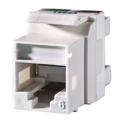 Category 6 Keystone jack, 8-position, 180 degree exit, icon compatible, T568A/B wiring, Black. Package of 25.