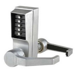 Mechanical Pushbutton Lock, Heavy Duty, Right Hand, 1/2" Cylindrical Throw Latch, Combination Entry, Satin Chrome, With Lever