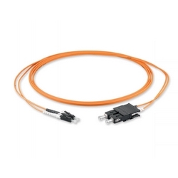 LC Duplex to SC Duplex patch cord on 2-fiber Zipcord cable, with 2 mm legs, and a low-smoke, zero-halogen sheath. 15 m