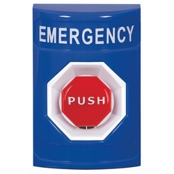 Stopper Station Blue, Momentary Push button with LED, Emergency Label