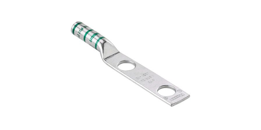 Compression Lug; 2 Hole; Copper; Long Barrel; Straight; 1/0 AWG; 3/8 in.
