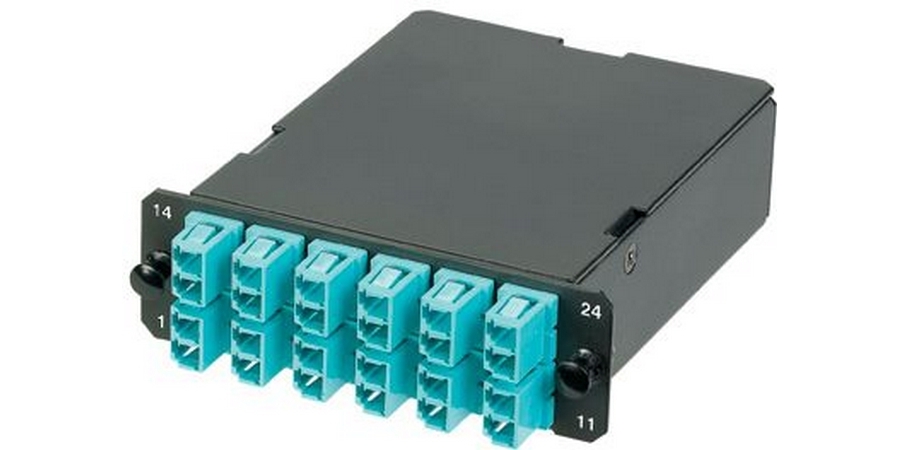 Optimized OM4 QuickNet six LC duplex adapters to one male MTP