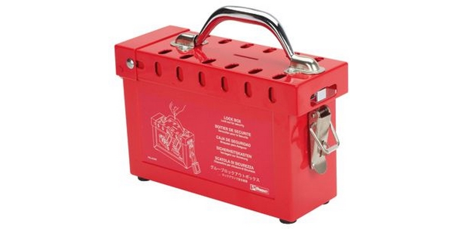 Lock Box, Sliding Lid, Red Steel Case