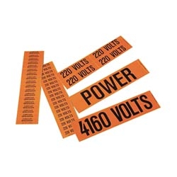 Voltage Marker, vinyl adhesive ’Fiber Optic’, Black/Orange, 4.5" X 1.13", 4 per card, 5 cards