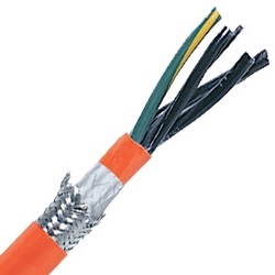 Oil-Resistant Flexible Motor Supply Cable for Variable Frequency Drives, Stationary, Orange PVC Jacket, Shielded 16 AWG (1.5mm2), 0.117 " Outer Diameter, 12 Bend radius