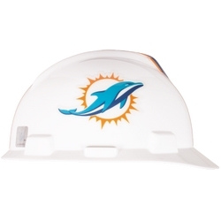 NFL Hard Hat Protective Cap, Miami Dolphins, V-Guard, 1-Touch, Polyethylene Shell Material, ANSI/ISEA Z89.1-2014 (Class E), CSA Z94.1-2005 (Class E)