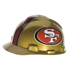 NFL Hard Hat Protective Cap, San Francisco 49Ers, V-Guard, 1-Touch, Polyethylene Shell Material, ANSI/ISEA Z89.1-2014 (Class E), CSA Z94.1-2005 (Class E)