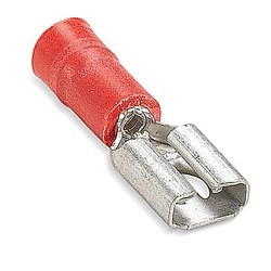 Vinyl-Insulated Female Disconnect, Length 0.96in, Width 0.29in, Max Insulation 0.150, Tab Size 0.250x.032, Wire Range #22-#18 AWG, Red, Copper, Tin Plated, Mini-Pack