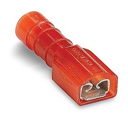 Nylon-Insulated Female Disconnect, Length 0.89in, Width 0.30in, Max Insulation 0.150, Tab Size 0.187x.032 Wire Range #22-#18 AWG, Red, Copper, Tin Plated, 1,000 Pack