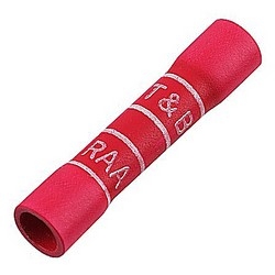 Expanded Vinyl Insulated Butt Splice, Length 1.13in, Width 0.25in, Max Insulation Diameter 0.170, Wire Range #22-#18 AWG, Red, Copper, Tin Plated, Mini-Pack
