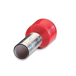 Polypropylene-Insulated Ferrule, Total Length 0.571 in/14.5mm, Pin Length 0.315 in/8mm, Pin Diameter 0.059 in/1.5mm, Base Diameter 0.118 in/3.0mm, Wire Range 18 AWG/1.00mm2, Red, Copper, Tin Plated