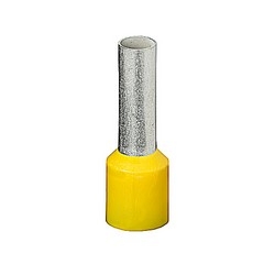 Polypropylene-Insulated Ferrule, Total Length 0.984 in/25mm, Pin Length 0.708 in/18mm, Pin Diameter 0.142 in/3.6mm, Base Diameter 0.244 in/6.2mm, Wire Range 10 AWG/6.00mm2, Yellow, Copper, Tin Plated