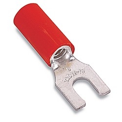 Insulated Vinyl Locking Fork Terminal for Wire Range 22-16 Stud Size #6, Red