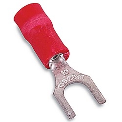 Insulated Vinyl Fork Terminal for Wire Range 22-16 Stud Size #6, Red, Canister