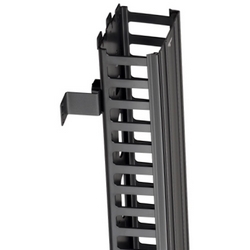 Cable Management Duct, Slotted, Vertical Front, Rack Mount, 5&quot; Width x 4&quot; Depth Channel, 80&quot; Length, ABS Plastic Channel, PVC Black Snap-On Cover