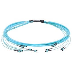 Trunk Cable, Pre-Terminated, Armored, OM4, LazrSPEED 550 Multimode, LSZH, 96-Fiber, MPO Female Connector, 335&#8217; Length, Aqua Jacket, With Gland