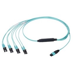 Harness Cable Assembly, QSFP, Flat Ribbon, MPO Female to LC Duplex, OM3, 8-Fiber, LSZH, 50/125 Micrometer, 3 M, Aqua Jacket, No Variant