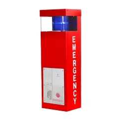 Painted Red Stainless Steel Economy Wall Mounted Phone Station with Integrated Blue Light/Strobe, 12-24VDC/24VAC. Specify Lettering on Sides with Order