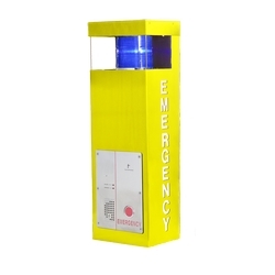 Painted Yellow Stainless Steel Economy Wall Mounted Phone Station with Integrated Blue Light/Strobe, 120VAC. Specify Lettering on Sides with Order