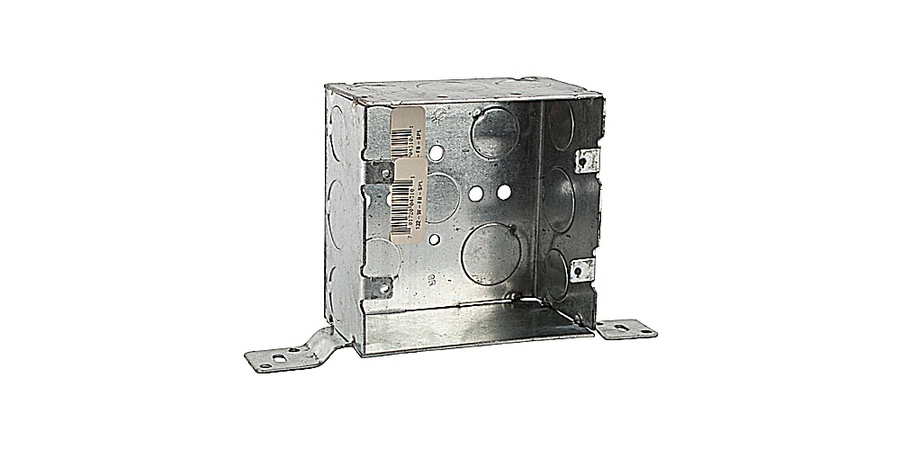 Device Box, Square, 2-Gang, 1/2 in., 3/4 in., 2-Hub, Steel