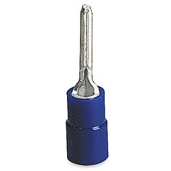 Vinyl-insulated Pin Terminal, Length .85 Inches, Pin Length .390 Inches, Diameter .075 Inches, Wire Range #22-#18 AWG, Color Red, Copper, Tin Plated