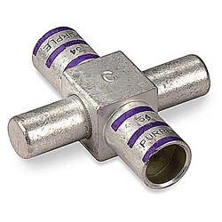 Copper Cross Connector, Wire Size #8 AWG, Length 1.25 Inches (31.75mm), Height 0.82 Inches (20.83mm), Tin Plated, Die Code 21, Die Color Code Red