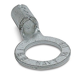 Non-insulated Large Brazed Seam Ring Terminal, Length 1.32 Inches, Width .60 Inches, Bolt Hole 3/8 Inch, Wire Range #6 AWG, Copper, Tin Plated, 20 Pack