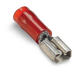 Nylon Insulated Female Disconnect, Length 0.83in, Width 0.23in, Max Insulation 0.136, Tab Size 0.187x.032, Wire Range #22-#18 AWG, Red, Copper, Tin Plated, 1,000 Pack