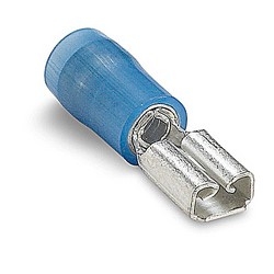 Nylon Insulated Female Disconnect, Length 0.83in, Width 0.23in, Max Insulation 0.163, Tab Size 0.187x.032, Wire Range #16-#14 AWG, Blue, Copper, Tin Plated, 1,000 Pack