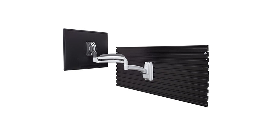 Monitor Mount, Slatwall, Dynamic, 1-Monitor, Landscape/Portrait, White ...