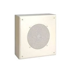 Boîtier de haut-parleur en métal, carré/panneau avant plat, 4 watts, 110 hertz à 15 kilohertz, sensibilité de 96 dB, 11-5/8 po de largeur x 4-1/4 po de profondeur x 11-5/8 po de hauteur, acier peint, écru